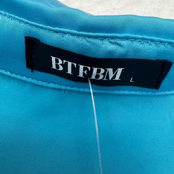 NWT BTFBM Blue Button-Down Ruched Midi Shirt Dress Size L Belted Office Career - Picture 7 of 11